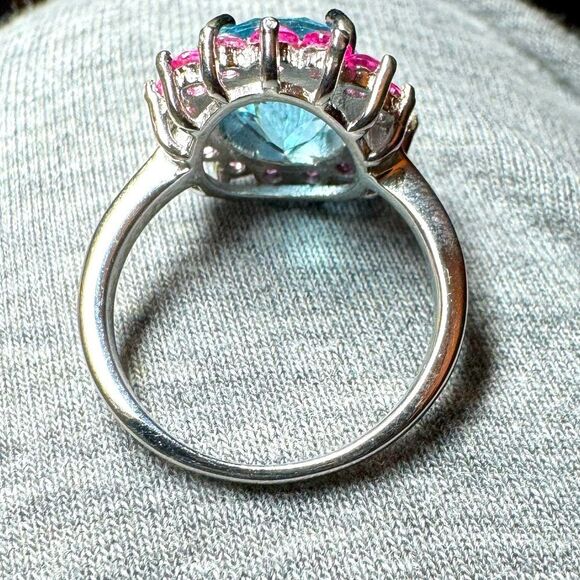 NWOT Blue Topaz 5.20 carat Pink Apatites Sterling Silver Ring Size 7 - Picture 4 of 8